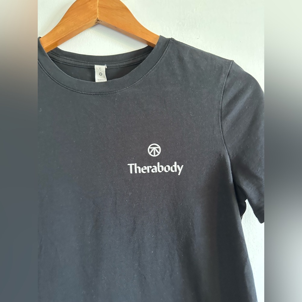 Lululemon Athletica Black Pima Cotton Tee with ‘Therabody’ Logo Size 2 EUC - Picture 3 of 7
